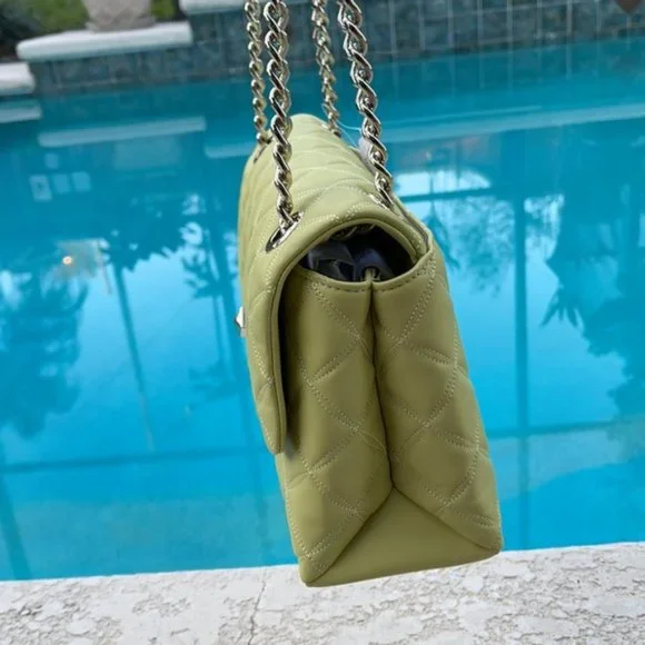 Kate Spade Natalia Smooth Leather Medium Flap Shoulder Bag Frosty Lime - Picture 4 of 16